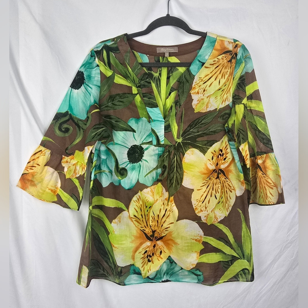 Tommy Bahama Tropical Floral Resortwear Tunic Oversized Boxy Top sz S